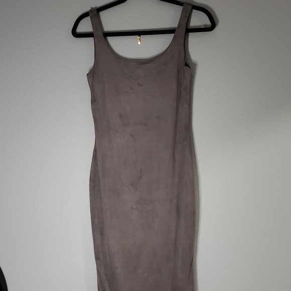Body-Hugging Suede double  Scoop Neck Dress - Picture 1 of 7
